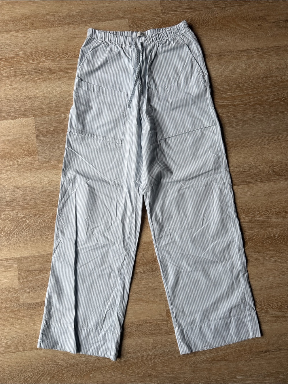 Aritzia Blue and White Pinstripe Drawstring Wide-Leg Pants